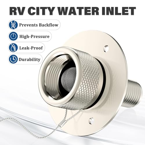 Image of 2 Pack All Metal RV City Water Inlet with Check Valve RV Water Inlet -rv Water Fill Inlet Leak Proof & Universal Fit for RV Camper Motorhome Trailer Marine -Nickel
