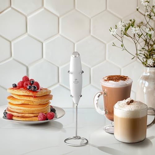Image of Zulay Kitchen Powerful Milk Frother Wand With Duracell Batteries - Ultra Fast Handheld Drink Mixer - Electric Whisk Foam Maker for Coffee, Lattes, Cappuccino & Matcha - Z1 Motor - Blizzard White