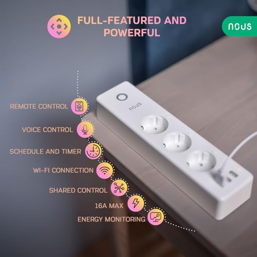 Nous A5 Regleta Inteligente WiFi con 3 USB Plug, Smart Regletas alargaderas de enchufes con Proteccion sobretension, Temporizador, Triple programable Alexa Enchufe medidor Consumo y Mando a Distancia - imagen 2