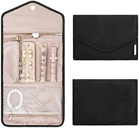 BAGSMART Travel Jewelry Organizer Roll Foldable Jewelry Case,Blac...