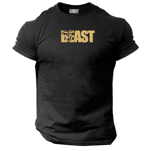 Beast Gorilla T Shirt Gym Clothing Bodybuilding Training Workout Exercise Boxing MMA Gymwear Top (UK, Alpha, XXL, Regular, Regular, Black (Gold Print))