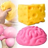 Big Brain & Cheese Squishy Toy – Realistic Stress Ball for Anxiety Relief & Sensory Play, Relief Mochi Squeeze for Adults & Kids, Fun Photo Prop (Cheese & Brain)