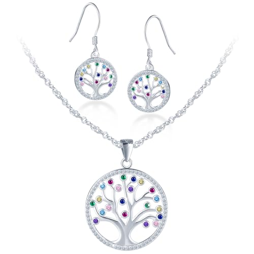Pendientes de árbol de la vida con collar y circonitas para mujer 1