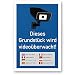 Produktbild Komma Security Grundstück Videoüberwacht mehrsprachig Kunststoff Schild 20 x 30 cm - Achtung Vorsicht Videoüberwachung - Hinweis Hinweisschild Videoüberwacht - Warnschild Warnhinweis