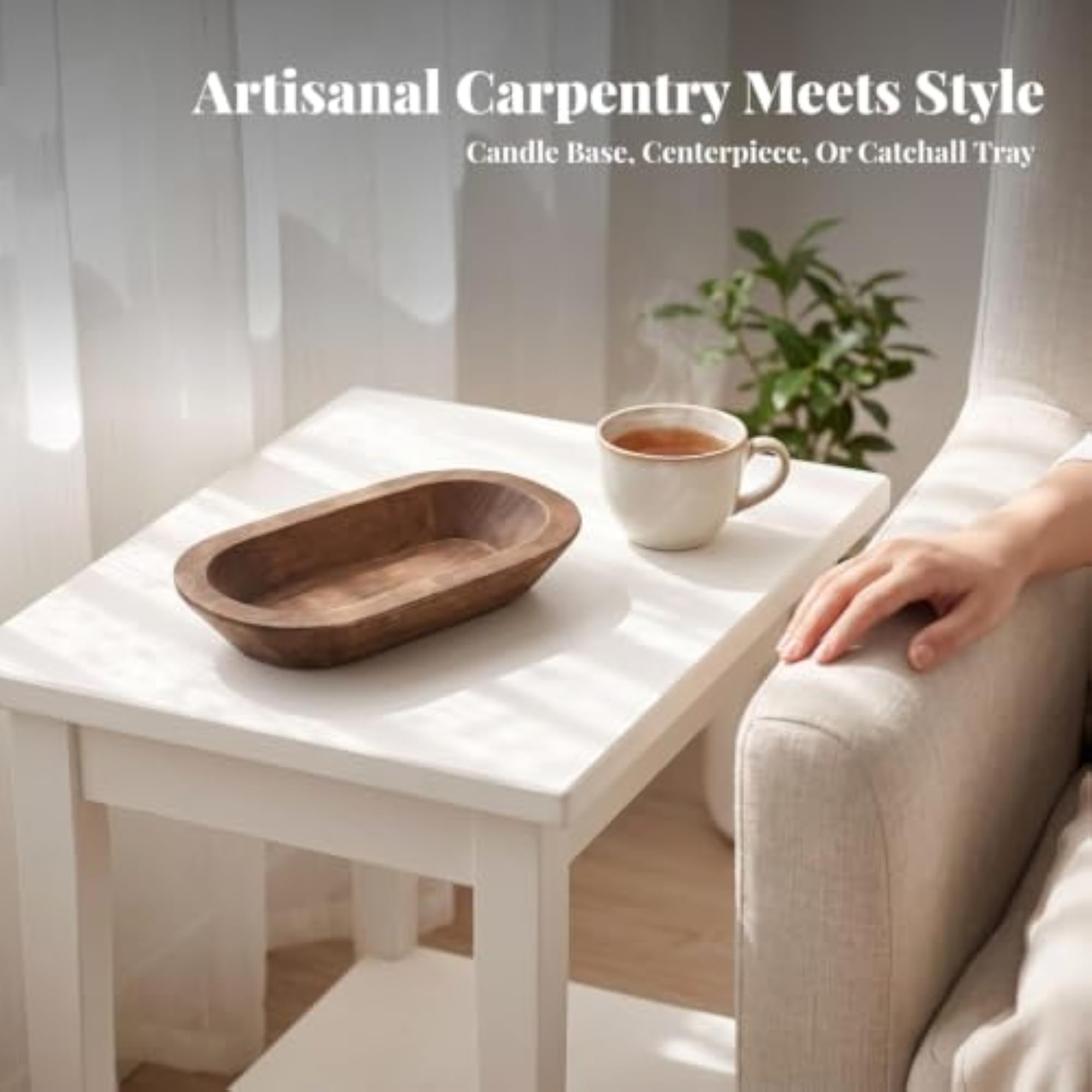 10 Pieces Solid Wood Oval Decorative Bowls, Set for Tabletop