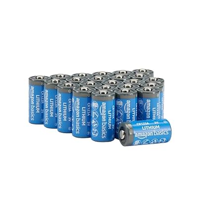 Amazon Basics 24-Pack Non-Rechargeable CR123A Lithium Batteries, 3 Volt, Up to 10-Year Shelf Life, 1550mAh