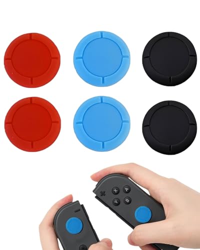 JUKOTA 6Pcs Tapas de Silicona para Joystick del Switch - Tapones para Joystick - Cubiertas de Agarre para el Control - Instalación Fácil, Mejora la Experiencia de Juego, Negro/Rojo/Azul