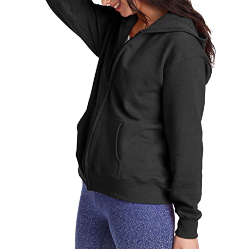 Hanes Women's Ecosmart Full-Zip Hoodie Sweatshirt, Ebony, Large #TOP2