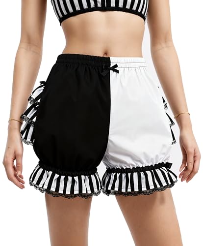 ANDHOM Jester Clown Harlequin Lolita Fancy Ruffle Short Bloomers en dentelle, noir/blanc, M-L