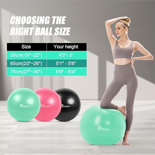 Polygon Exercise Ball, Professional Grade Anti-Burst Balance Ball for Yoga, Birthing, Stability, Core Exercise, Fitness, Workout Guide Included - View 6