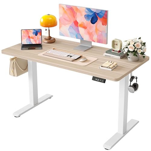 TIQLAB Electric Standing Desk, 47 * 24 Inches Adjustable Height Stand up Desk,Sit Stand Home Office Table with Splice Board, Light Walnut