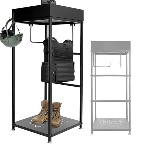 Heavy-Duty Police Tactical Gear Rack - All-Iron Frame with 3 Hooks, 280LBS Capacity for Body Armor & Duty Gear, 18x18x43in Free-Standing Organizer for Home Office Safety Police Offices