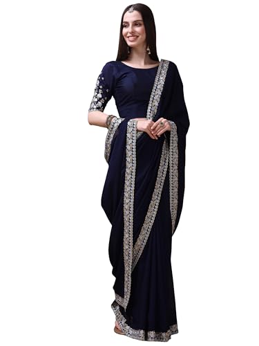Sari en soie bleu taille unique pour s'adapter à toutes les silhouettes
