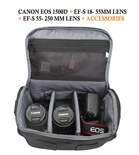 Image of Polyester WF-16 Camera Bag - DSLR Case with Adjustable Shoulder Strap & Rain Cover - for Nikon, Canon, Sony and All DSLR Cameras - Water Resistant - Anti Shock (Grey-Interior)