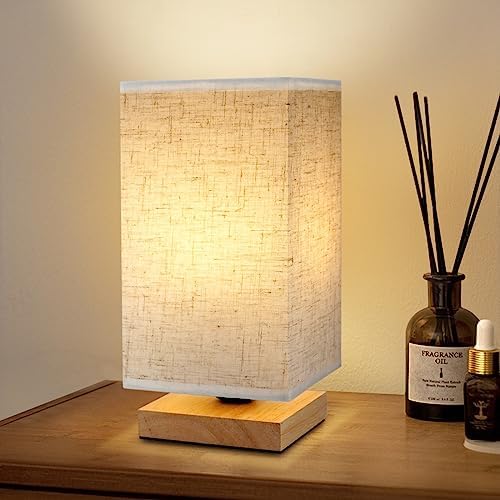Doopoo Small Bedside Table Lamp, Nightstand Lamp with Square Flaxen