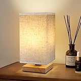 SEENSINY Small Bedside Table Lamp, Nightstand Lamp with Square Flaxen Fabric Shade, Warm White Lamp for Bedroom, Side Table, Nursery, Kids Room, Reading Desk (Bulb Included)