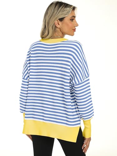 Image of ANRABESS Women Oversized Sweaters Batwing Long Sleeve 2026 Fall Outfits Crewneck Casual Knit Side Slit Fashion Pullover Top