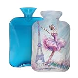 Entemne Borsa dell'acqua calda da 2 l, con torre Eiffel, ballerina, borsa dell'acqua calda con coperchio, riutilizzabile, per alleviare il dolore, crampi mestruali, dolore muscolare, regalo invernale