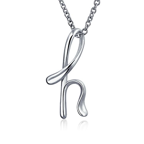 Image of Bling Jewelry Letter H Cursive Alphabet Script Initial Pendant Necklace For Women .925 Sterling Silver 18 Inches