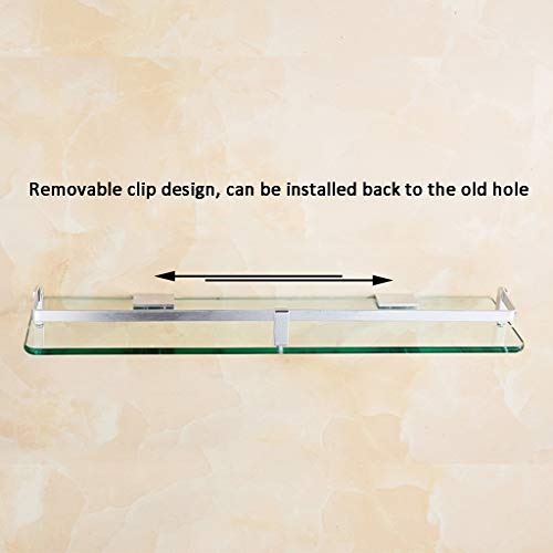 Estante de cristal de baño montado en la pared, elegante estante de aluminio y vidrio templado de 60 cm, organizador frontal de espejo duradero para almacenamiento de ducha y eficiencia de espacio