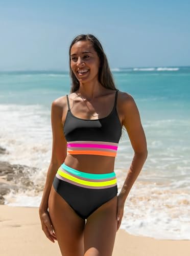popvil High Waisted Bikini Sets Women Bathing Suit Tummy Control Neon Swimsuits Women Two Piece Swimsuit4