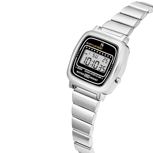 Image of Shocknshop Digital Square Small Dial LED Ladies Stainless Steel Strap Watch for Women and Girls -WCH385