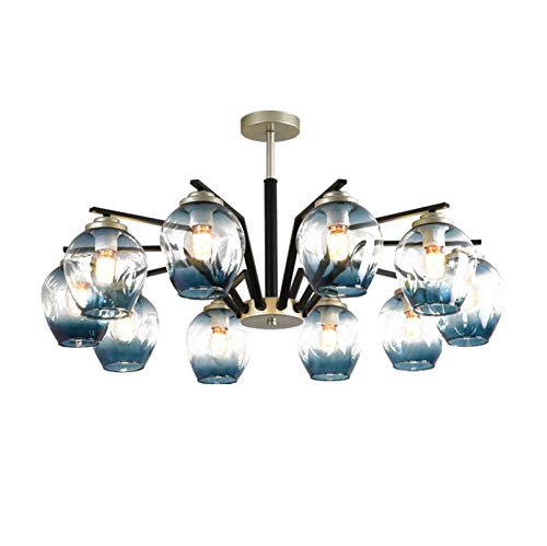 Lustre moderne bleu plafonnier semi-encastré 8 lumières salon cuisine hall d'entrée