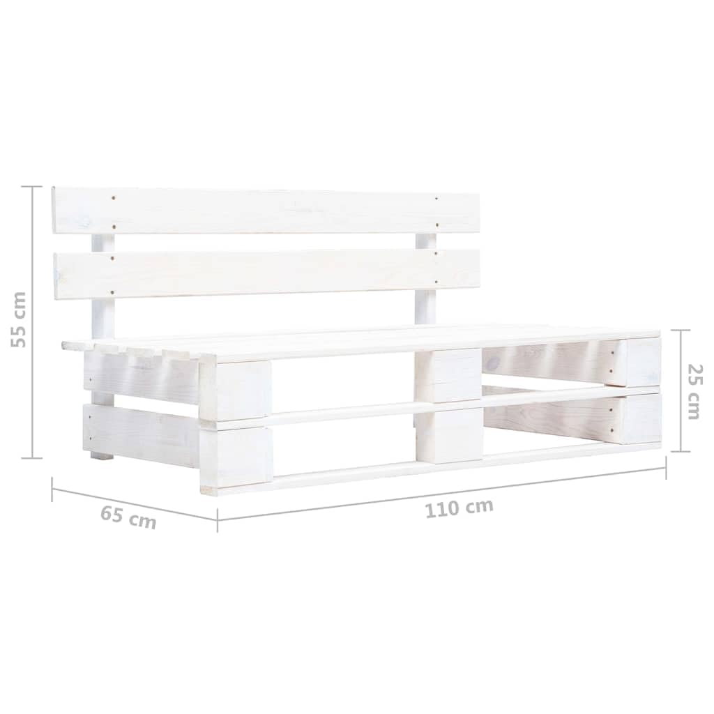 Palety do aktywności na świeżym powietrzu, z impregnowanego na biało drewna sosnowego z poduszkami, 110 x 65 x 55 cm, odporna na warunki atmosferyczne, część środkowa, na taras, balkon