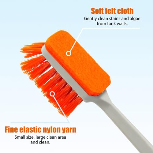 DONGKER Aquarium Reinigungsbürste, 3-in-1 Doppelseitiger Reinigungsschrubber, Aquarium Algenschaber mit 30cm Griff für Glas-Aquarien und Heimküche