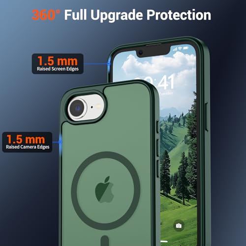 Image of SUPFINE Magnetic for iPhone 17e Case /iPhone 16e Case (Compatible with MagSafe)(Military Grade Drop Protection) Slim Translucent Matte Shockproof with Anti-Fingerprint Phone Case,Forest Green