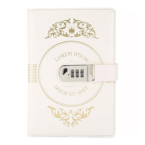 Ai-life Retro Vintage estampage à chaud PU cuir mot de passe ordinateur, Wire Reliure Notepad Notebook Mot de passe Journal intime Sketchbook avec Combinaison Lock Pen Titulaire, 146x218mm