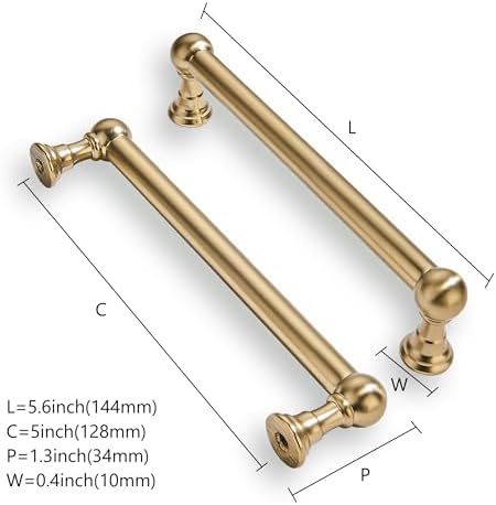 khtumeware 10 Pack 5 Inch Hole Center Brushed Brass Cabinet Pulls Heavy Duty Solid Warm Brass Cabinet Handles cabinets Dressers Kitchens Handles Bathroom cabinets — view 2
