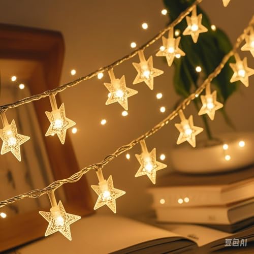 Image of 40 LED Star String Lights Battery Operated 20FT Star Mini Star Fairy Lights for Patio Garden,Wedding, Party, Home Decoration (Star)