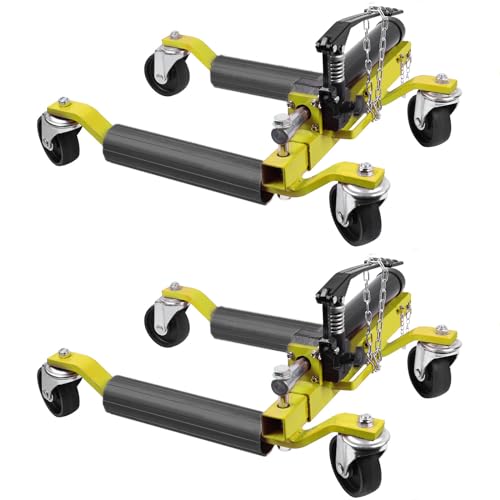 GarveeTech 2Pcs Car Wheel Dolly, 1500LBS Capacity Trailer Dolly with Hydraulic Tire Jack for Vehicle Positioning for Truck Rv Trailer, Yellow