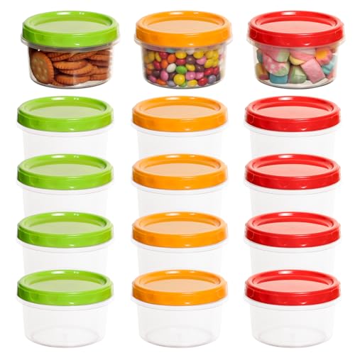 Cozary 15 Piezas Envases De Plastico Con Tapa,Contenedores De Alimentos Pequeños, 250ml Tazones De Plástico Reutilizables Apilables Delicatessen,Aptos Para Lavavajillas, Microondas Y Congelador