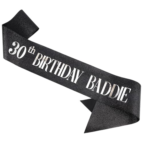 Fukaisu 30th Birthday Baddie Sash Glitter Cloth Baddie Sash with Safety Pin Stylish Black 30th Birthday Decorations Suitable for Women Men Party Favors Supplies