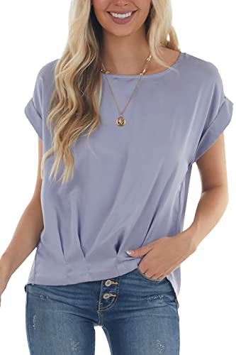 T-Shirt Damen Top Sommer Kurzarm Shirts Basic Oberteile Freizeit Tuniken Blouse Shirt(B Grau,XL) Cover