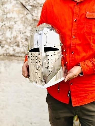 Medieval Templar Crusader Knight Helmet, LARP Costume Armor, Halloween Cosplay Accessory