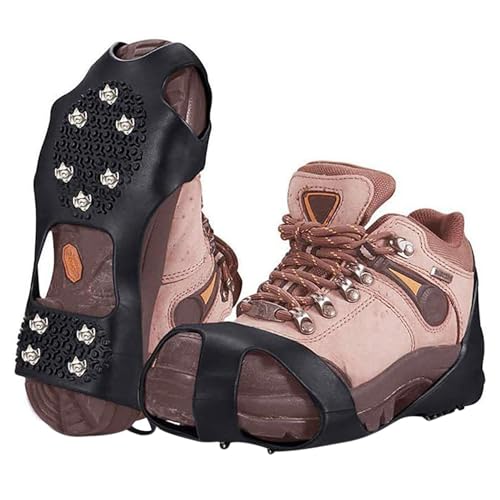 Mxshc Picos de nieve para zapatos, botas antideslizantes de 10 dientes, puntas de nieve, empuñaduras de tracción de calzado de acero inoxidable para mujeres y hombres, montañismo, escalada, senderismo