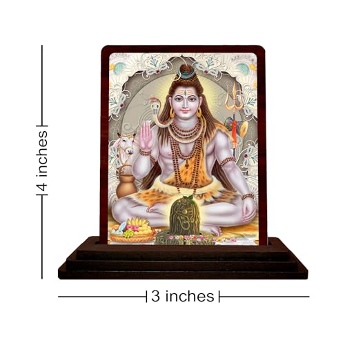Image of Shiva Idol Wooden Shiv Murti for Home Puja Shiva Statue for Car Dashboard - (Glossy Finish /Size 5x4 in)