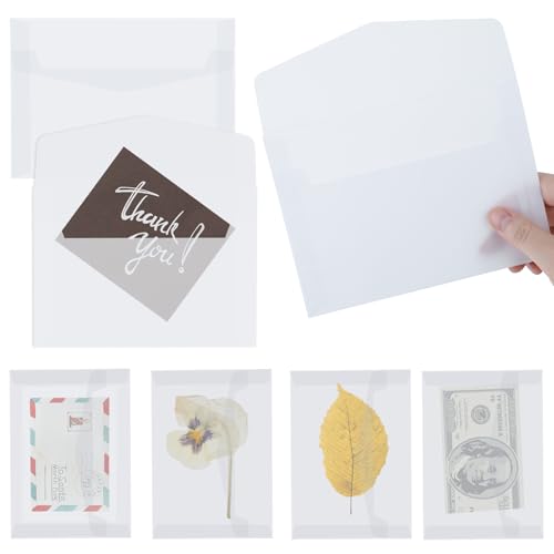 ZEYIYER 50 envelopes de vidro, 7 x 4,9 envelopes grandes transparentes para colecionar bilhete de lo