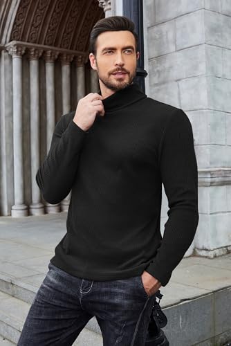 COOFANDY Men's Ribbed Turtleneck Sweater Casual Basic Long Sleeve Knitted Pullover Sweater3