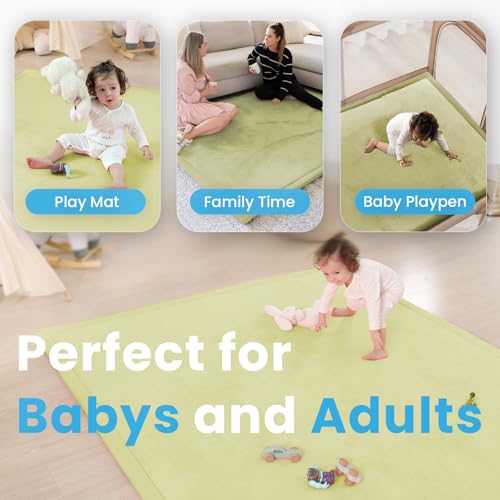 Image of 1.3 inch Thick Baby Play Mat for Floor, 28x72 Foam Tummy Time Mat, Padded Support Soft Plush Bedside Rugs for Infant Kids Toddler Crawling Kick Activity (Light Green)