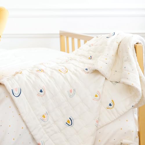 Image of MakeMake Organics Organic Twin Comforter GOTS Certified Organic Kids Blanket Cotton Infill Tufted - Reversible Ultra Soft Breathable Boys Girls (68 inchx88 inch, Dotty + Rainbow)