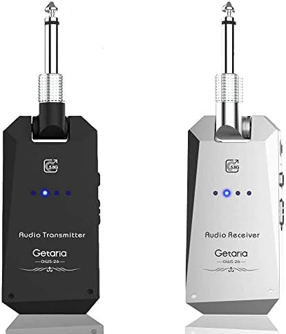 Getaria Wireless Guitar Transmitter Receiver Set 5.8GH Wireless Guitar System 4 Channels for Electric Bass Guitar Cordless Guitar Amplifier Guitar Cable Jack