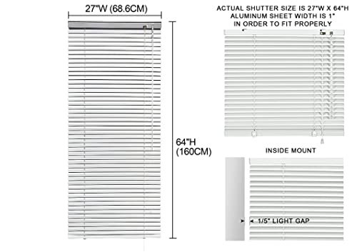 Yiibaii Mini Blinds For 27.5" W X 64" H Windows 1" Aluminum Horizontal Venetian Blinds Darkening With Rope And Pole Can Mounted Inside Or Outside #TOP5
