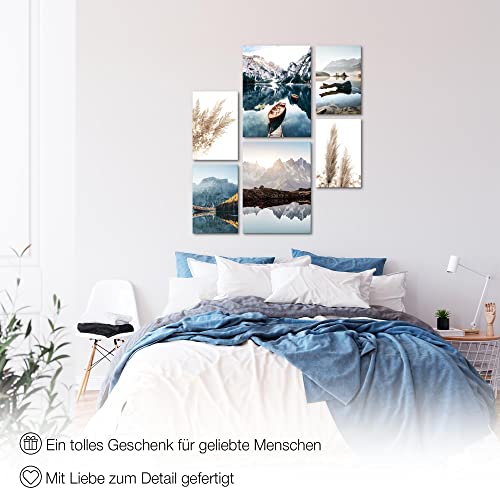 Novart Wandbilder Set See Berge Natur - KEIN EXTRA RAHMEN BENÖTIGT - Modern Deko - Wohnzimmer Schlafzimmer N003663a