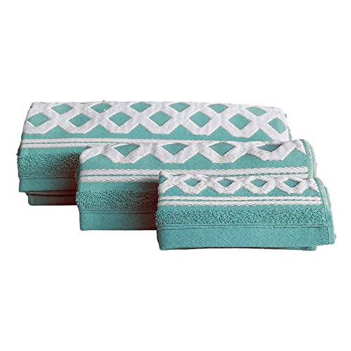 WELL HOME MOBILIARIO & DECORACIÓN JUEGO DE 3 TOALLAS DE BAÑO DE ALGODÓN DE RIZO 450 GR/M2, DE 50X30; 100X50; 150X100 CM, COLOR TURQUESA DE LA COLECCIÓN DIAMANTE - imagen 2