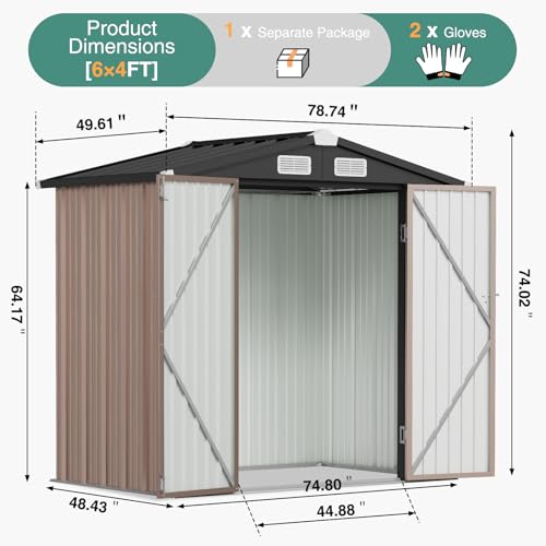 OneinMil 6x4 FT Metal Outdoor Storage Shed with Lock, Brown