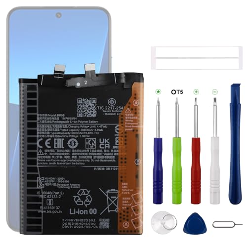 Swark Batería de repuesto para BM5S, 5000 mAh, compatible con Mi 13T Pro batería de repuesto con juego de herramientas de reparación actualizado